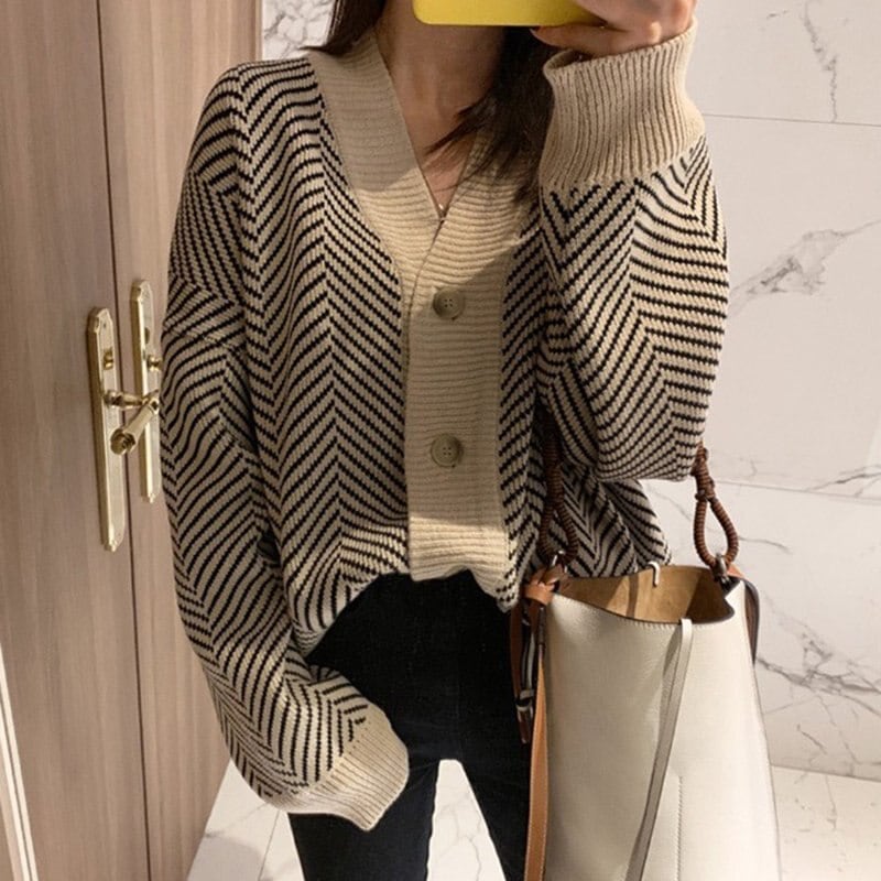 カーディガン ヘリンボーン 秋 レディース ニット ドルマン ゆったり 冬 長袖 トップス