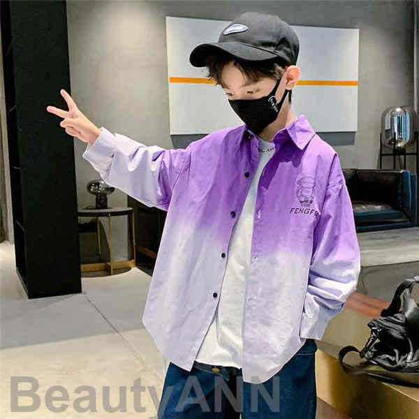 その名品新生活 シャツ キッズ 子供服 トップス 長袖シャツ ストライプ シンプル 上着 羽織り 男の子 ウエスタンシャツ ダンス衣装 キッズジャケット Gジャン 韓国子ども服スプライシング パープル