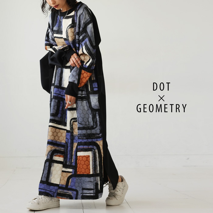 柄ワンピ ワンピース レディース ロング 長袖 丸首 ・(500)メール便可