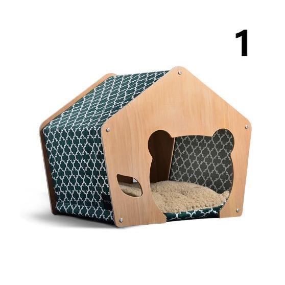 ペットベッド ベッドハウス クッション付き ドッグ キャット ティピーテント 室内用 小型犬 猫 犬小屋 木 ドットハウス 北欧 シンプル かわいい 通年利用