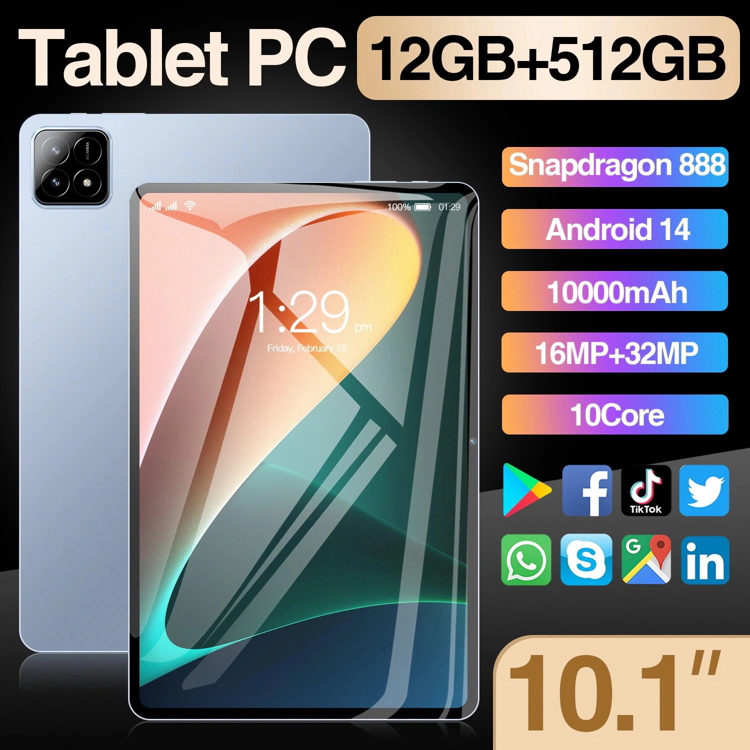 タブレットPC 本体 pad6SPro Android15 10.1インチ Wi-Fiモデル SIMフリー 8GB+128GB 在宅勤務 ネット授業 3Dゲーム 快適 軽量 カスタム 誕生日プレゼント