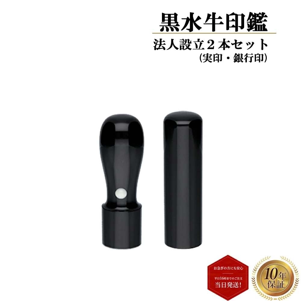 はんこ 印鑑 ハンコ 判子 法人印 会社印 2本セット 黒水牛 実印 18mm 銀行印 16.5mm