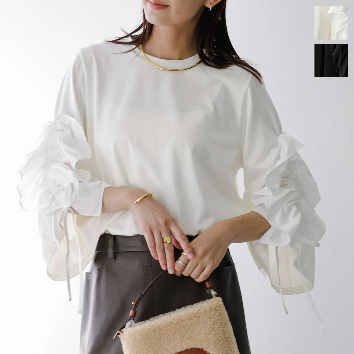 HERENCIA ヘレンチア カットソー H525308 レディース 袖フリル ギャザー 七分袖 カラー2色 12,861円