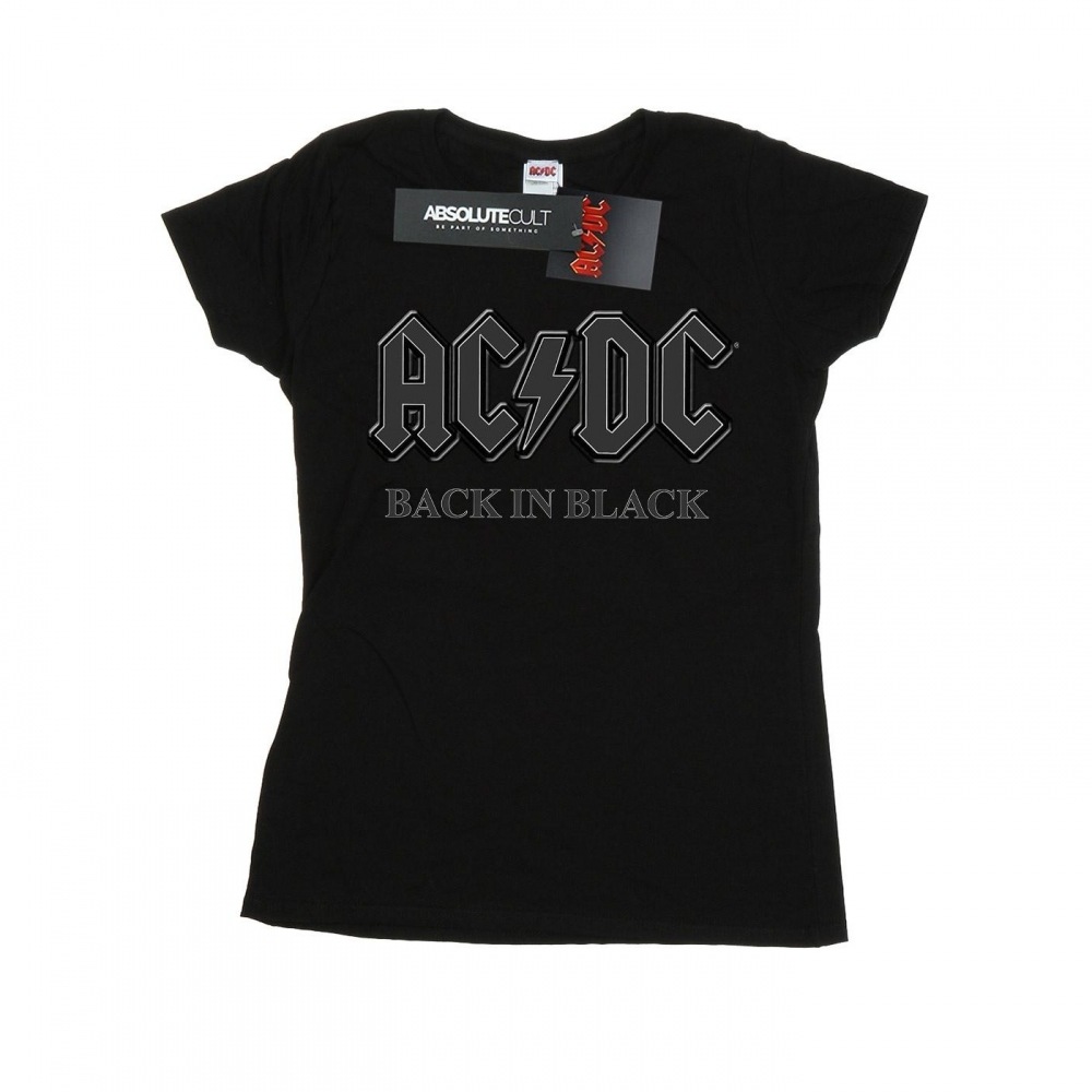 (英国より直送) AC/DC レディース/レディースバックインブラックボーイフレンドフィットコットン Tシャツ