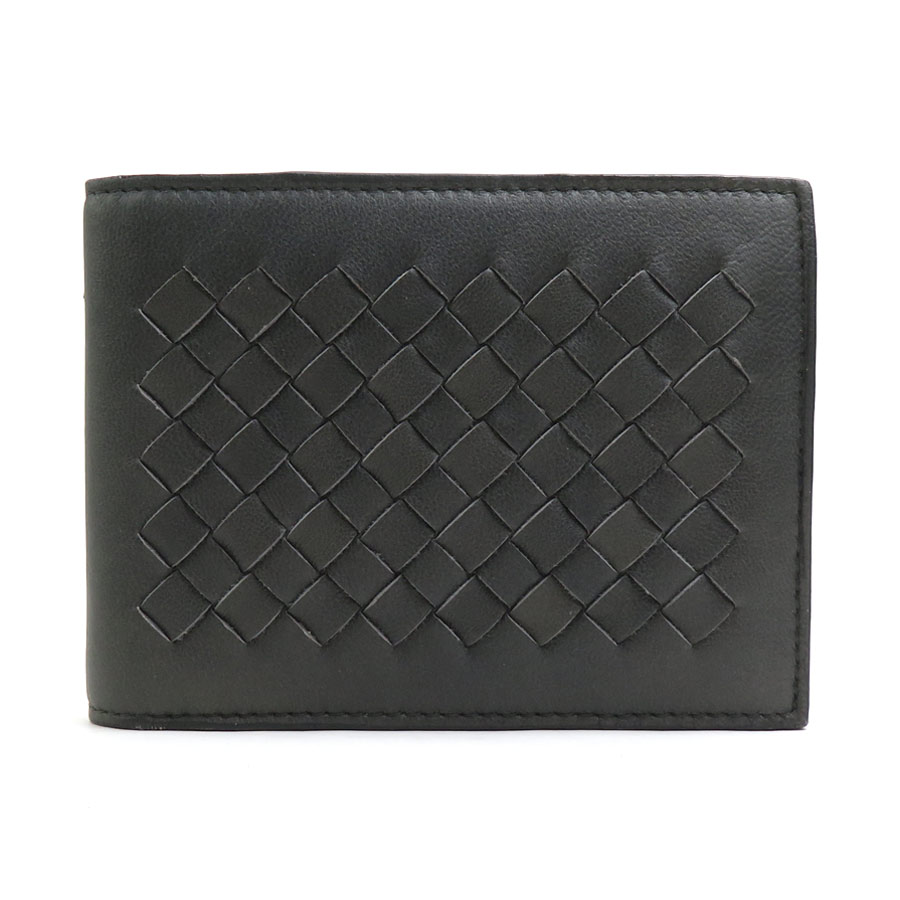 ボッテガヴェネタ BOTTEGAVENETA 二つ折り財布 イントレチャート レザー ダークグレー メンズ w0957a