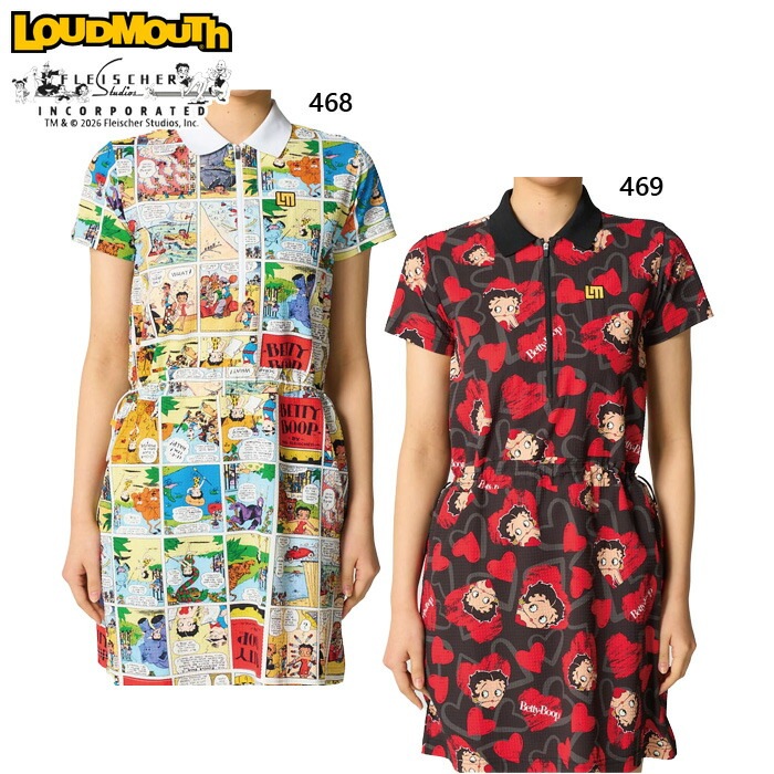 サイズ：LL レディース ベティー ブープ LOUDMOUTH×Betty Boop ワンピース ゴルフウェア 半袖 吸汗速乾 UVカット 866667