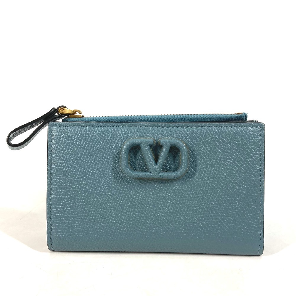 VALENTINO ヴァレンティノ 2つ折り財布 TW2P0T46RQR Vロゴ コンパクトウォレット レザー ブルー