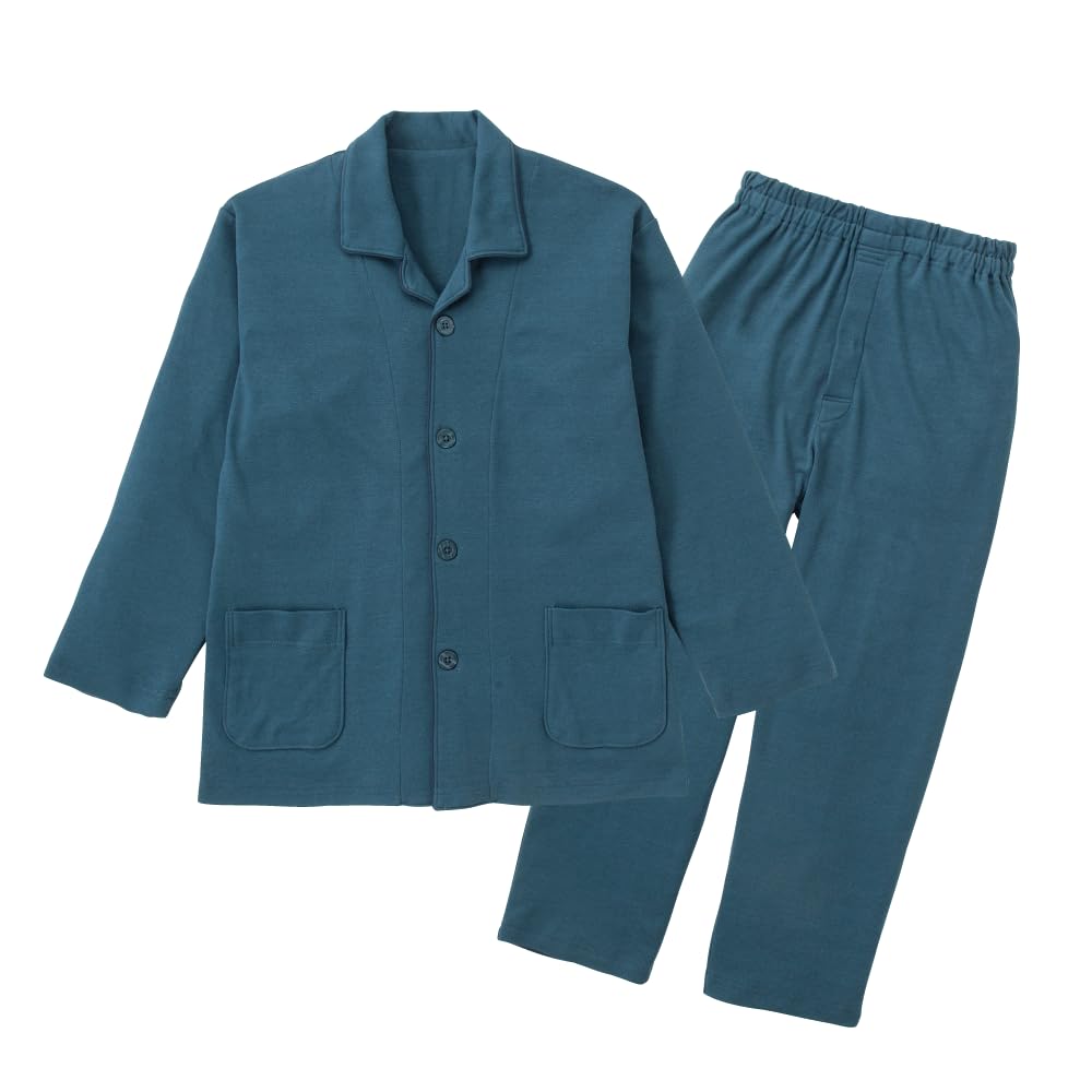 [beisia] パジャマ メンズ 夏 冬 袖 部屋着 前開き 上下 セット 春 秋 長袖長パンツ 上下セット ゆったり ルームウェア 薄手 無地 グリーン 緑