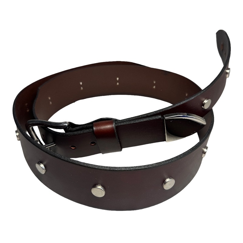 英国手工製ギターストラップ Full Stud Western Brown Round Silver Steve Gibbonsモデル