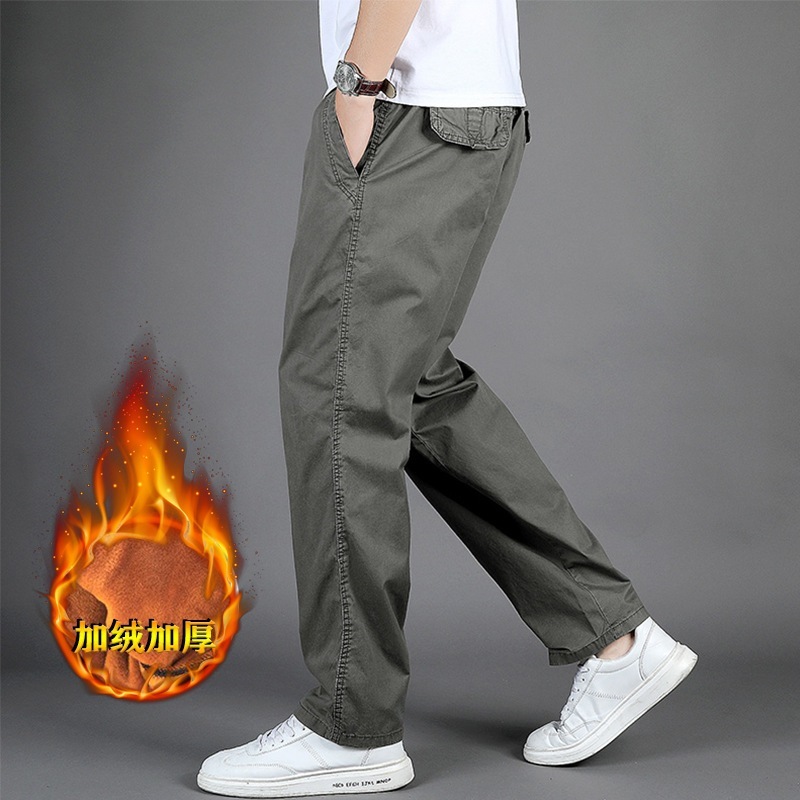 メンズウィンターパンツプラスベルベット厚手カジュアルパンツメンズパンツプラスファット特大ルーズストレートコットンオーバーオール