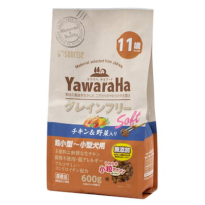 他サイト： ヤワラハ　グレインフリー　ソフト　チキン＆野菜入り　１１歳以上用　６００ｇ　ＣＲＣ45―65―90―99―00の商品画像