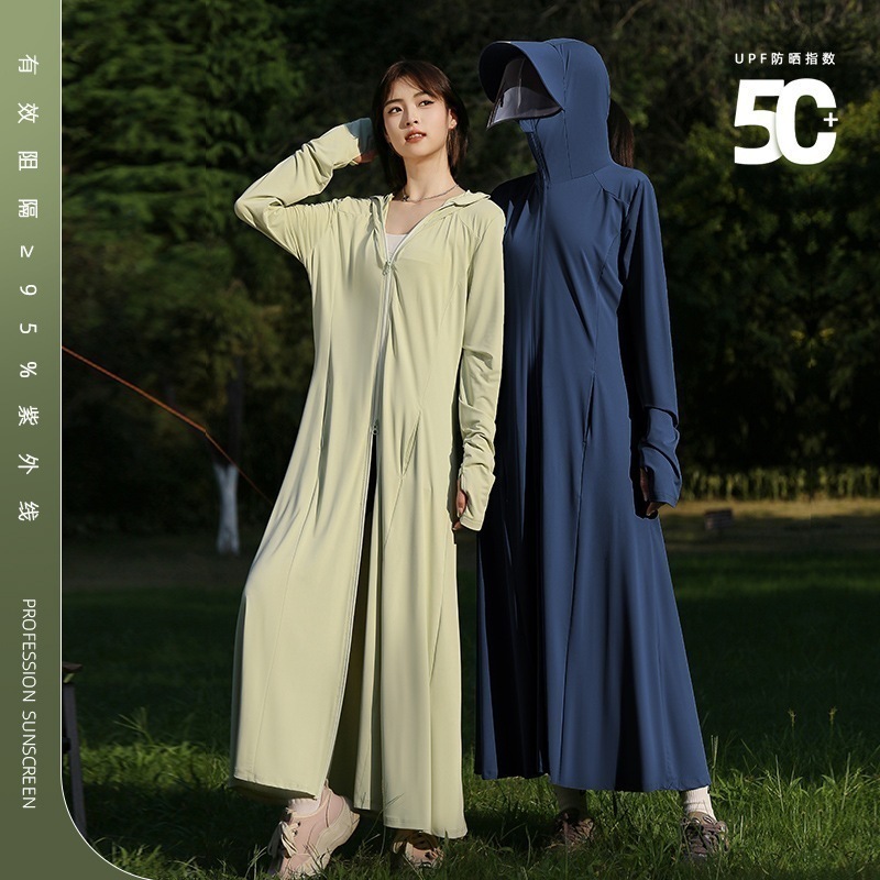 Uv 保護がアップグレードされた黒ゴム製のつば全身 Upf50+ アイスシルク通気性日焼け止め服を備えた夏用女性用ロング日焼け止め服