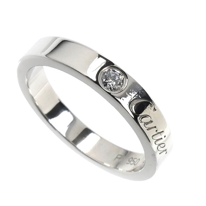 CARTIER カルティエ Pt950プラチナ エングレーブド 1P ダイヤ リング・指輪 B4051346 ダイヤモンド 6号 46 4.4g レディース 中古 美品