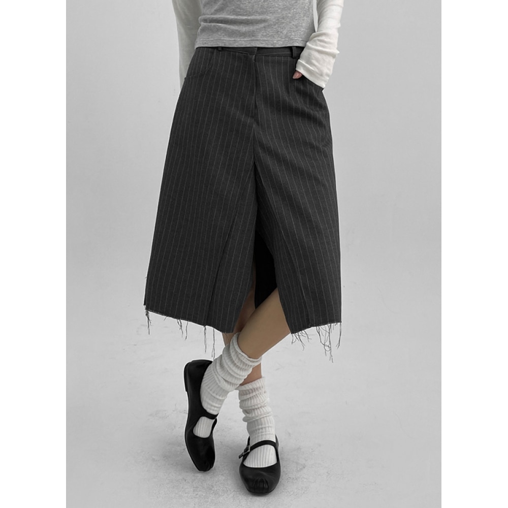 ブラックアップショアストライプピントックミディスカート