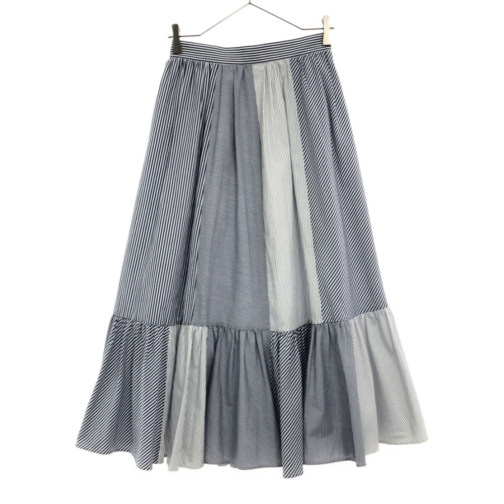 未使用 三陽商会 ストライプ ロング丈 ティアードスカート 36 ホワイト×ブルー タグ付き レディース