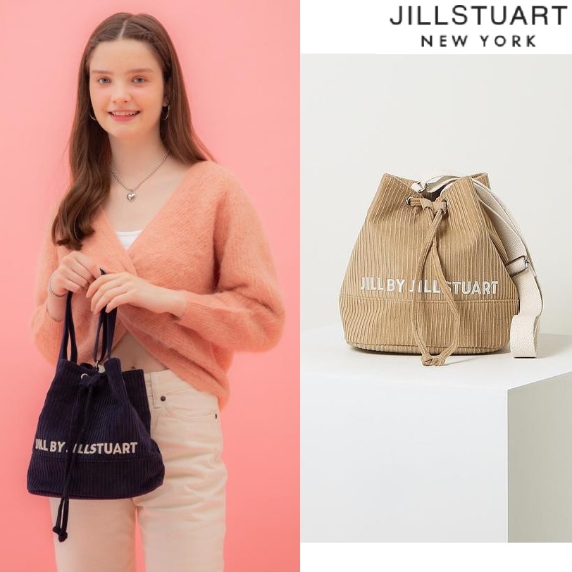 [22FW][Momo] Logo embroidered corduroy bucket bag 2色 新商品 韓国ファッション 韓国人気 韓国ファッション 贈り物 学生 大学生