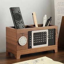 新しいデザイン！ペン立て 収納ケース 木製 ペンスタンド 万年カレンダー 多機能オフィス文具