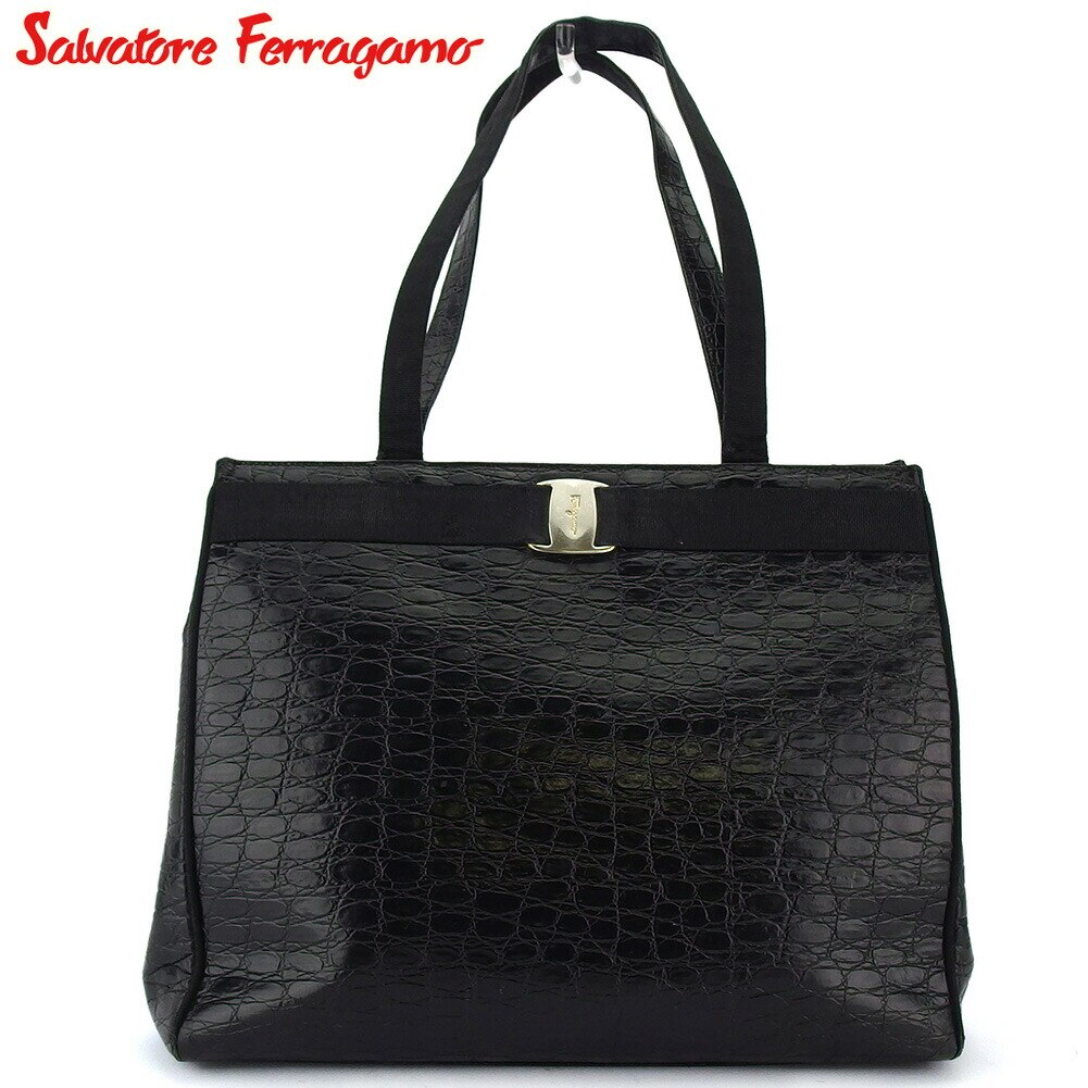 トートバッグ ワンショルダー ヴァラ金具 レディース ブラック 中古