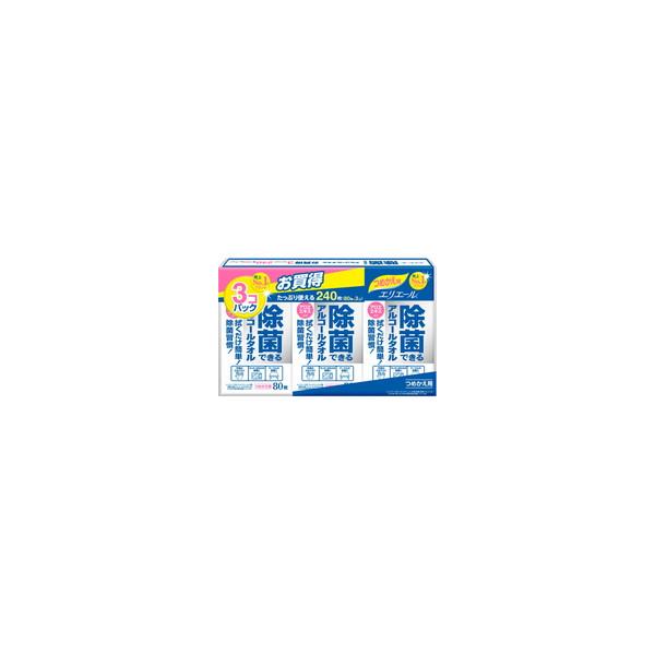 5個セット/エリエール 除菌できるアルコールタオル つめかえ用 80枚入×3個パック[大王製紙 エリエール]