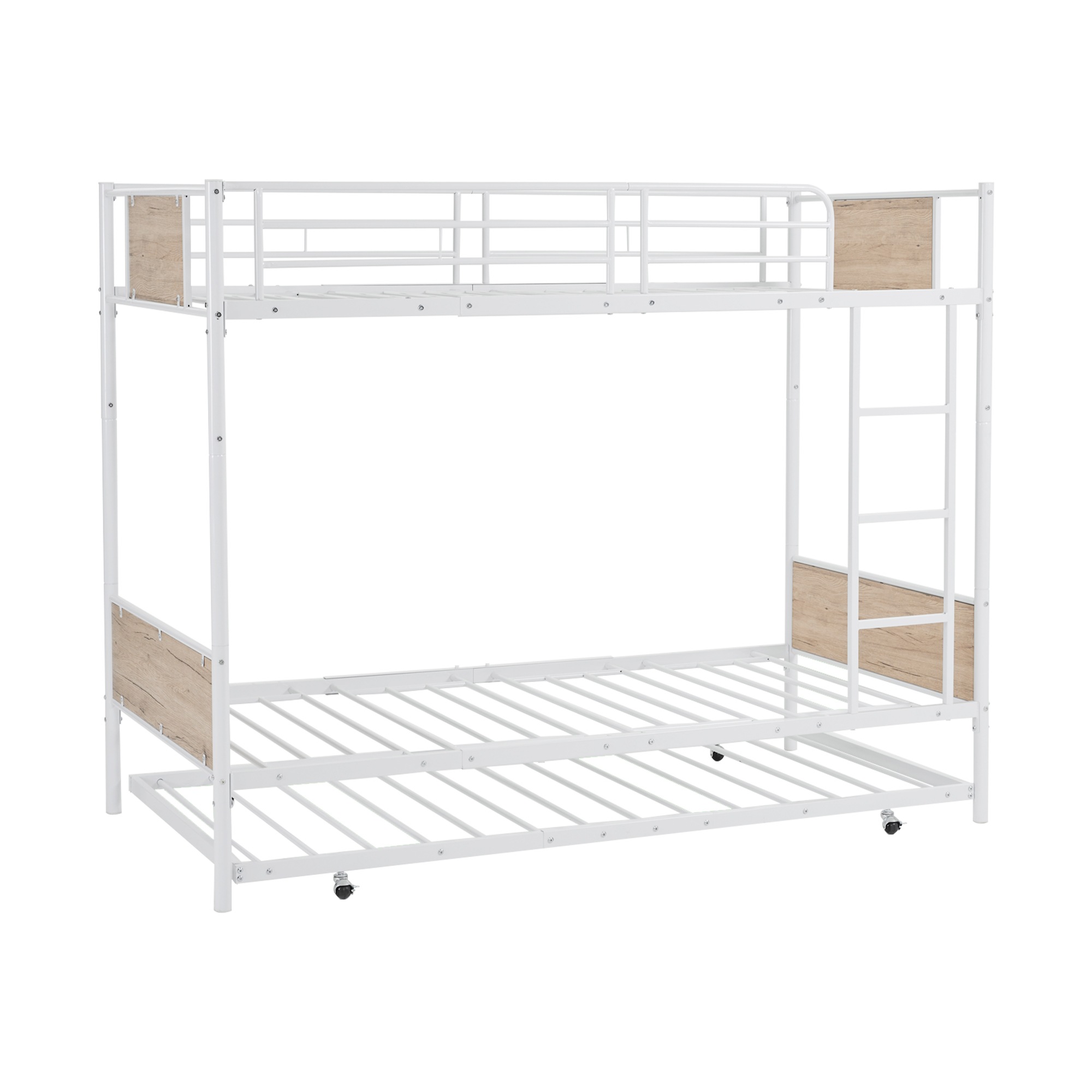 【現地発送.送.料.無.料！】【新品】【set】【二段ベッド 移動式引き出し付きベッドフレーム】 パイプベッド シングル 木 収納 北欧風 子供部屋 スチール 耐震 ベッド SDG474