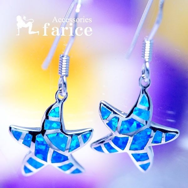 スターフィッシュ ヒトデ ブルーオパール 星型 レディース ハワイアンジュエリー シルバー ピアス