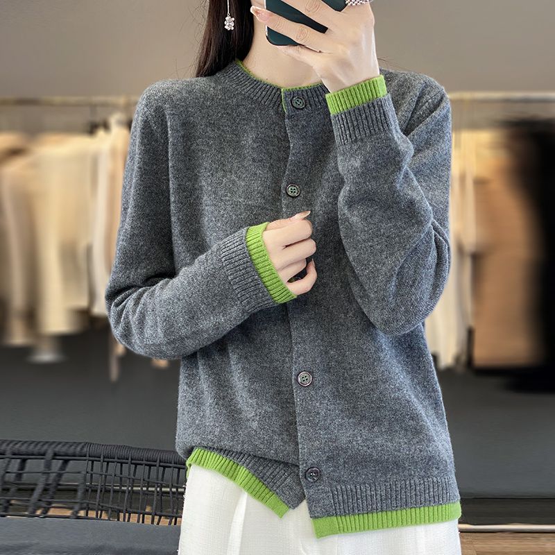【輝いて超人気】 6カラー展開 ラウンドネックシンプル 長袖 シングルブレスト ラウンドネック カーディガン レディース