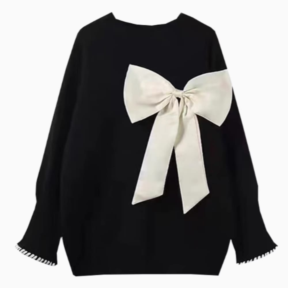 レディース トップス ニット 長袖 ラウンドネック Iライン フェミニン リボン コンサバ 薄手 かわいい 大人可愛い きれいめ シンプル 上品 おしゃれ かっこいい レトロ 個性的 エレガント