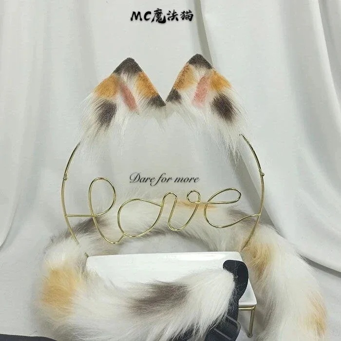 【送料無料】3つの花の猫の耳黒猫の動物の耳ヘッドバンドシミュレーションロリータヘッドトリムクリップkcかわいいぬ