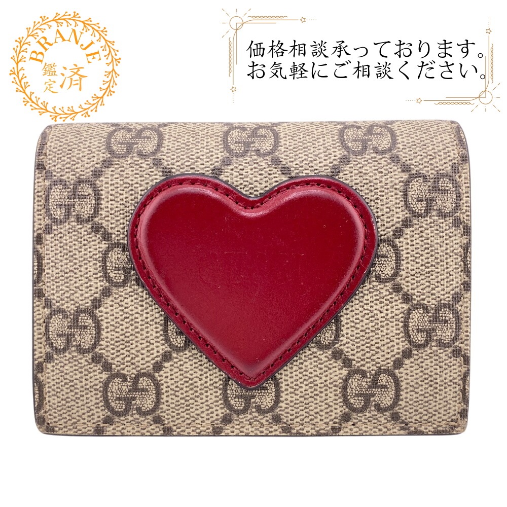 648848 ハートモチーフウォレット コンパクトウォレット GGスプリーム GGスプリームキャンバス 二つ折り財布 ブラウン ブランド