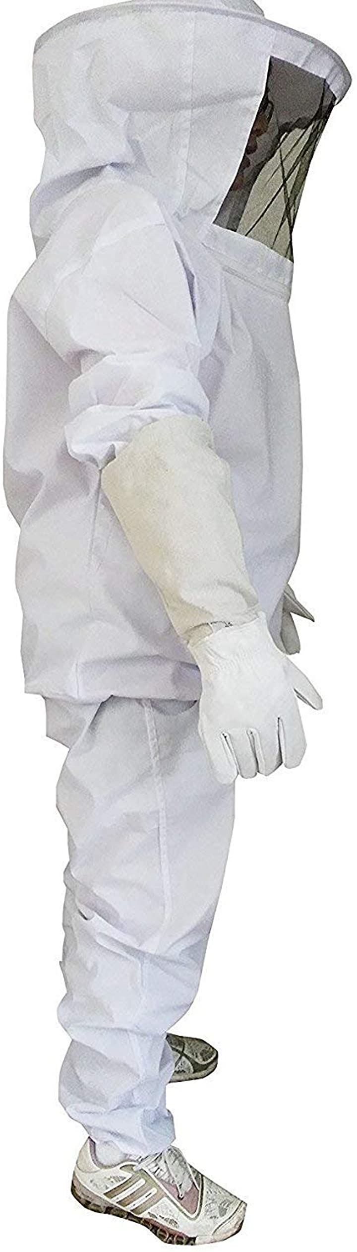 養蜂用防護服 革手袋 3点セット(白, フリーサイズ)