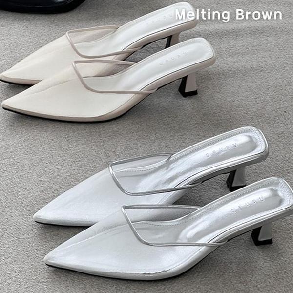 スリッパヒールメッシュシースルーミュールヒール夏スリッパ