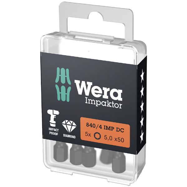 WERA ヴェラ 10本入 差込6.35mm ダイヤモンドコーティング インパクトドライバー用 六角ドライバービット 刃先サイズHEX5 全長50mm 057645