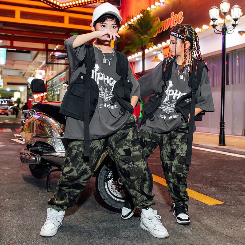 街舞児童潮服六一演出男児ヒップホップ架子鼓揚げ街セットhiphopモデルショーファッション