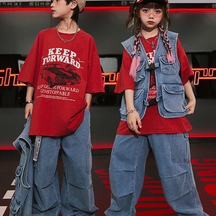 子供の街のダンスのファッションはデニムのベストのスーツのhiphopの出演服の格好がいいです