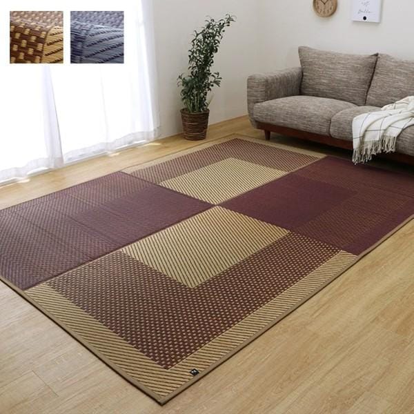 い草 ラグ カーペット 国産 日本製 191250cm DXモーニング2 モダン 和室 滑り止め 夏 ベージュ/ネイビー 新生活 ID002 送料無料 新品