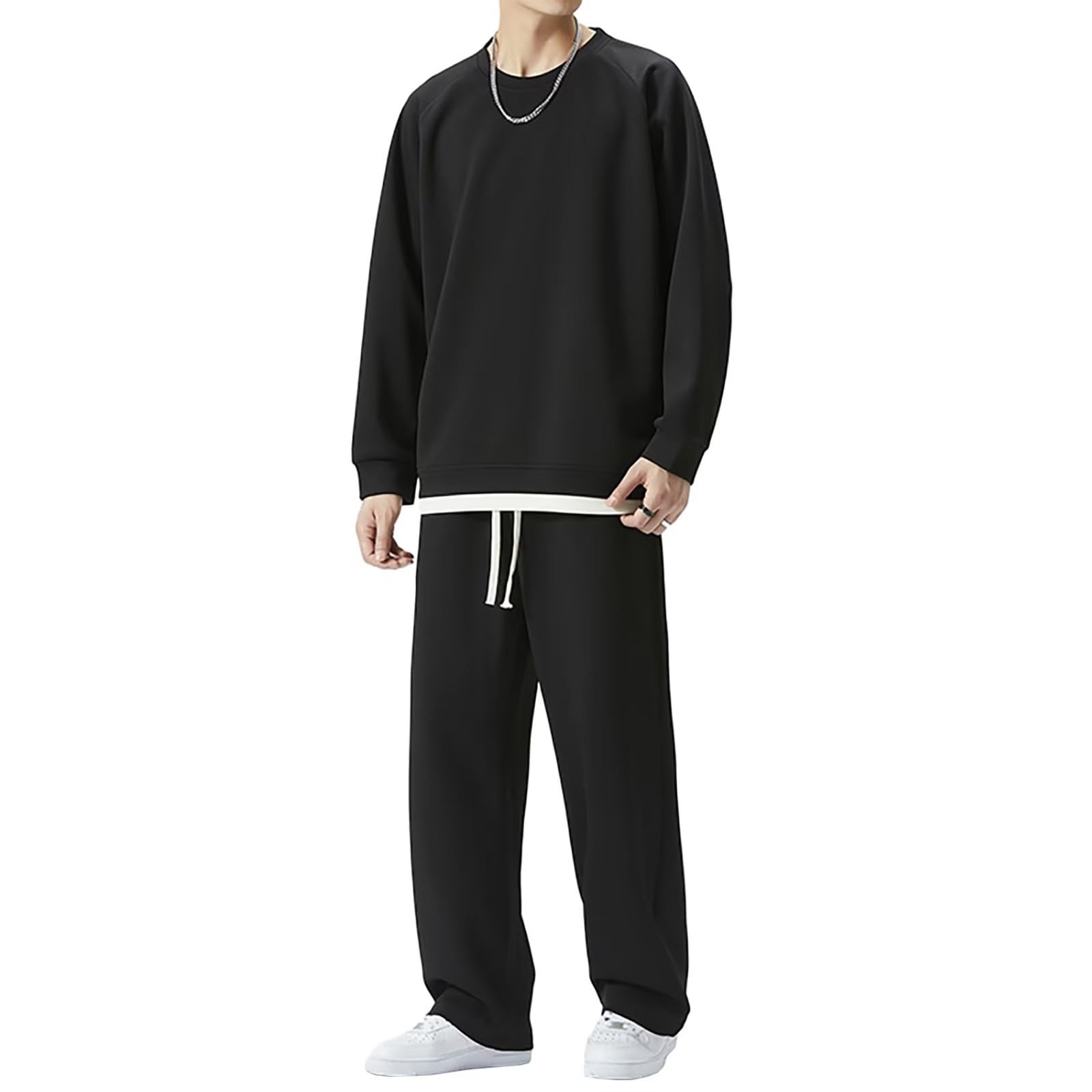 [KULIXI] ジャージ メンズ 上下セット スウェット トレーニングウェア 長袖 ゆったり 無地 秋服 部屋着 カジュアル セットアップ フェイクレイヤード パーカー ロングパンツ 大きいサイズ