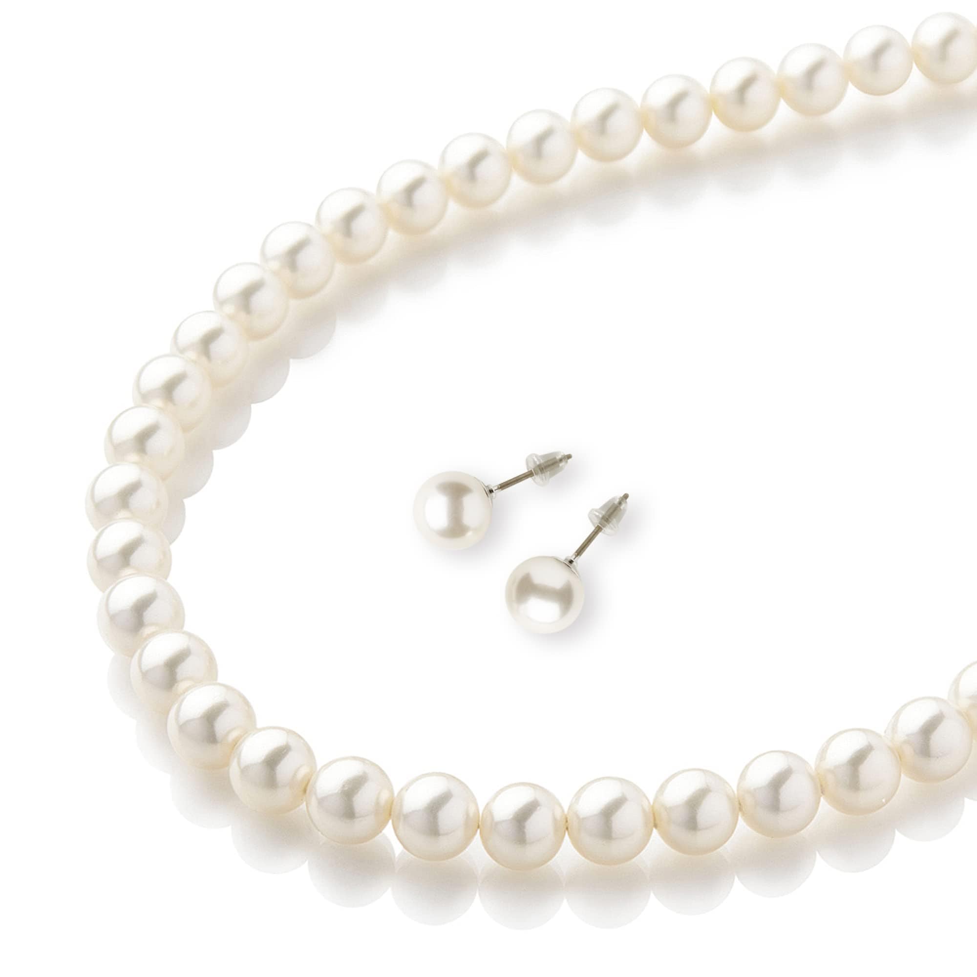 [Matthewmark] パールネックレス ピアス/イヤリング セット 日本製 レディース 天然貝パールネックレス 化粧箱ジュエリーケース付き 重量感 ツヤ 汗に強い 一連 冠婚葬祭 結婚式 アク