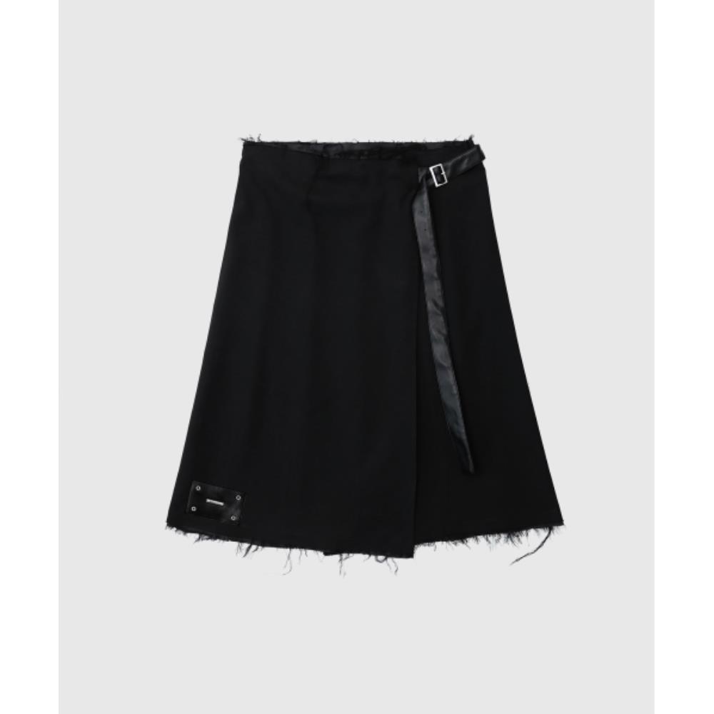 BADBLOOD Low Edge Midi Wrap Skirt Black w-skt25-003