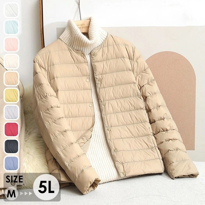 ダウンコート ダウンジャケット レディース アウター 冬 ジャケット ショート丈 ライトダウン ノーカラー コート 冬服 きれいめ 防風 防寒 防寒服 暖かい 黒 ブラック 通勤 通学 de107n1