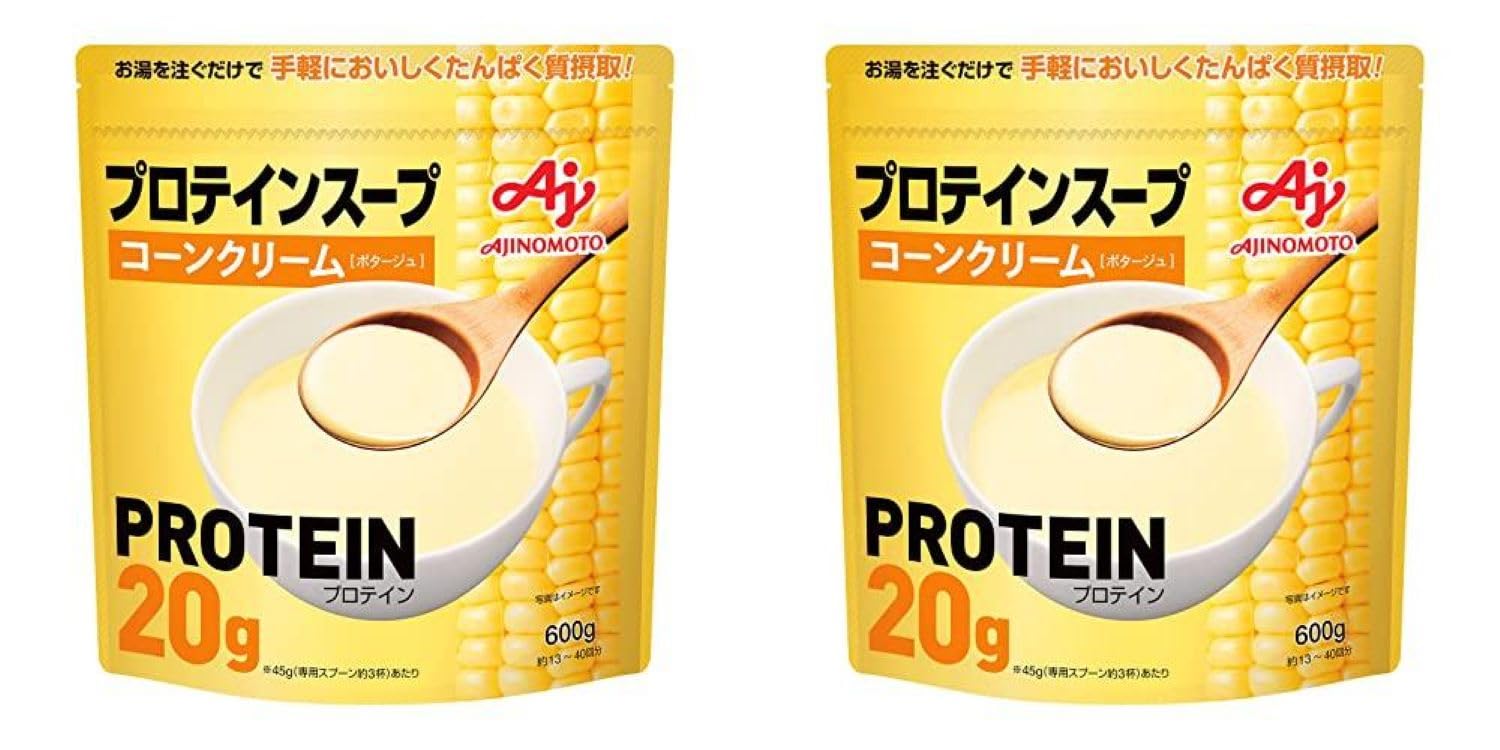 【2個セット】味の素 プロテインスープ コーンクリーム 600g 1食あたりたんぱく質20g ホエイプロテイン whey protein インスタント タンパク質 ＋携帯用除菌ウェットティッシュ