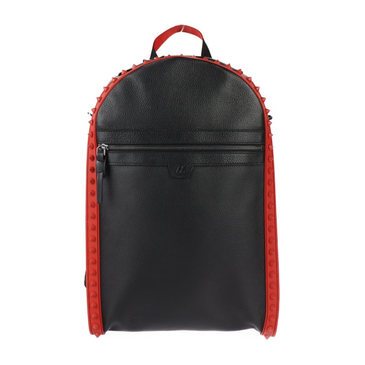 美品 Christian Louboutin クリスチャンルブタン リュック・デイパック 1225145 BACKPARIS レザー ラバー ブラック レッド バックパック スパイクスタッズ 本物保証