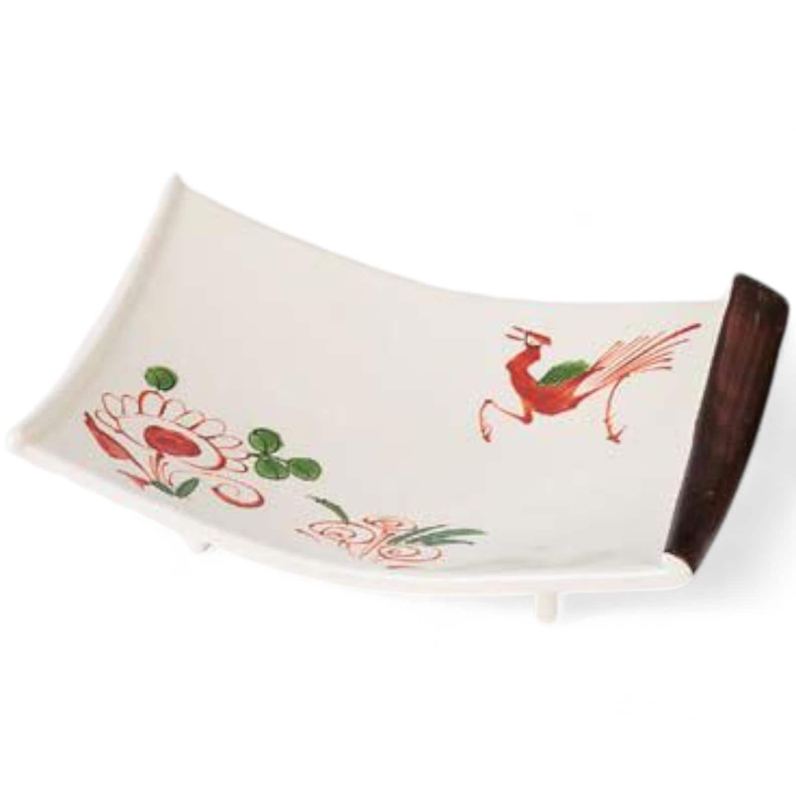 匠美風 有田焼 19cm 皿 古赤花鳥絵一方折長角焼皿 日本製