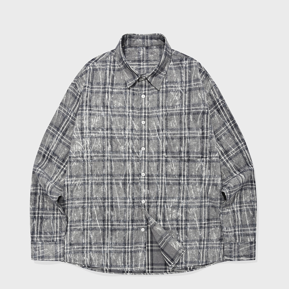 SP OVER DYED CHECKED OVERFIT SHIRT-GREY