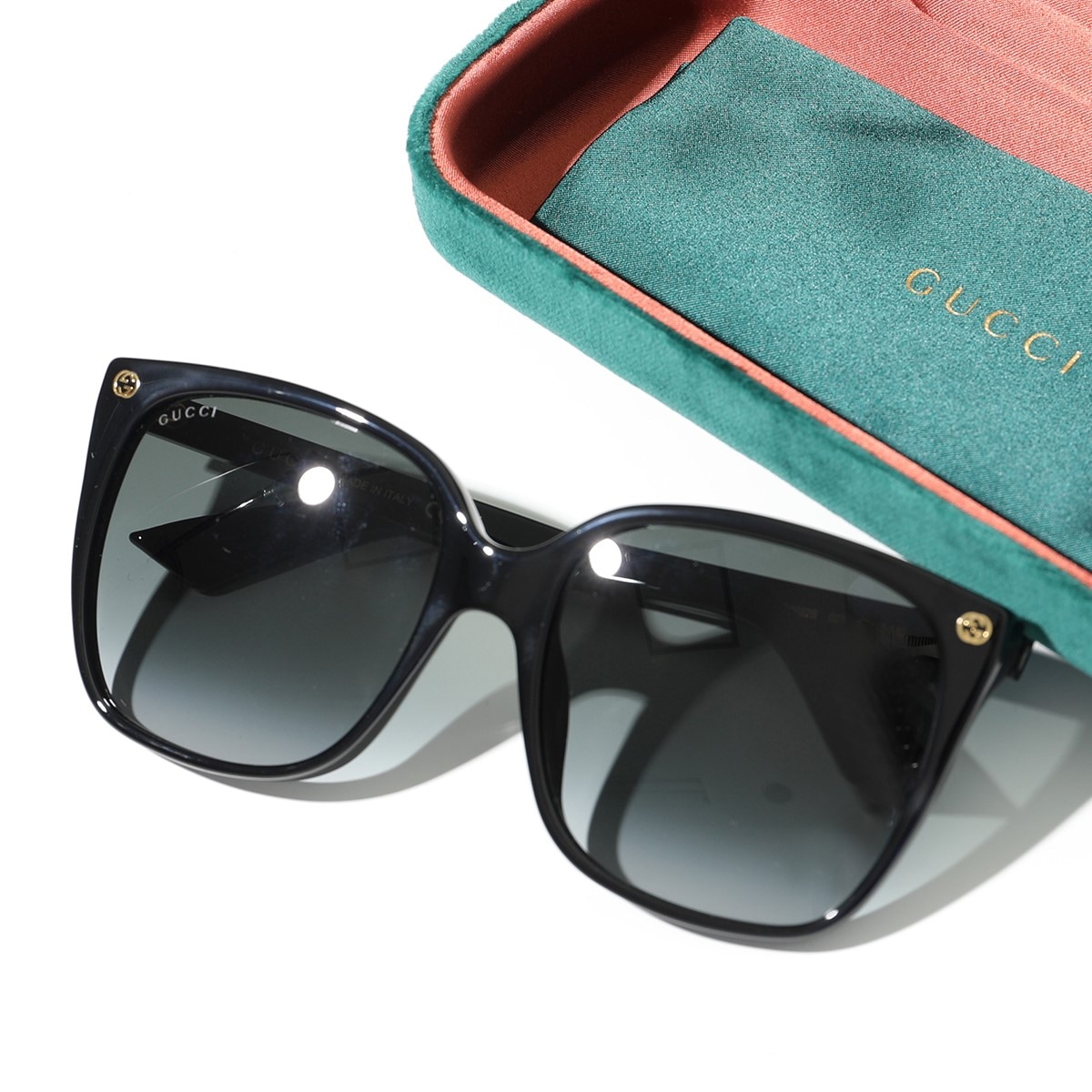 GUCCI グッチ サングラス GG0022S レディース スクエア型 メガネ 眼鏡 GGロゴ Bee ビー アイウェア 001/BLACK-BLACK-GREY