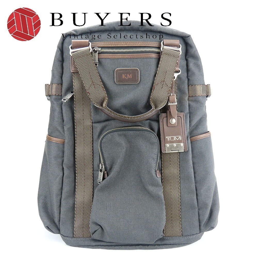 中古 リュック・デイパック アルファ―ブラボー 22380ATH2 レザー キャンバス グレー系 ブラウン イニシャル入り 2WAY トートバッグ メンズ 男性