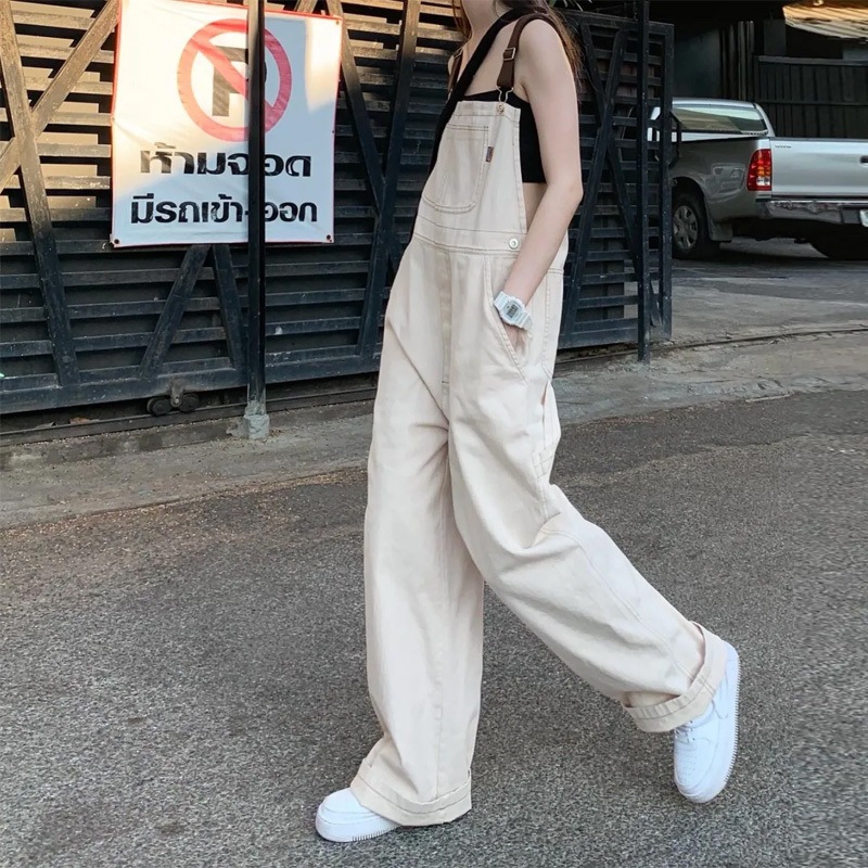 アプリコットオーバーオール サロペット レディース オーバーオール ロールアップパンツ ジャンプスーツ 大きいポケット ロング丈 デニム風 綿 ゆったり a4060