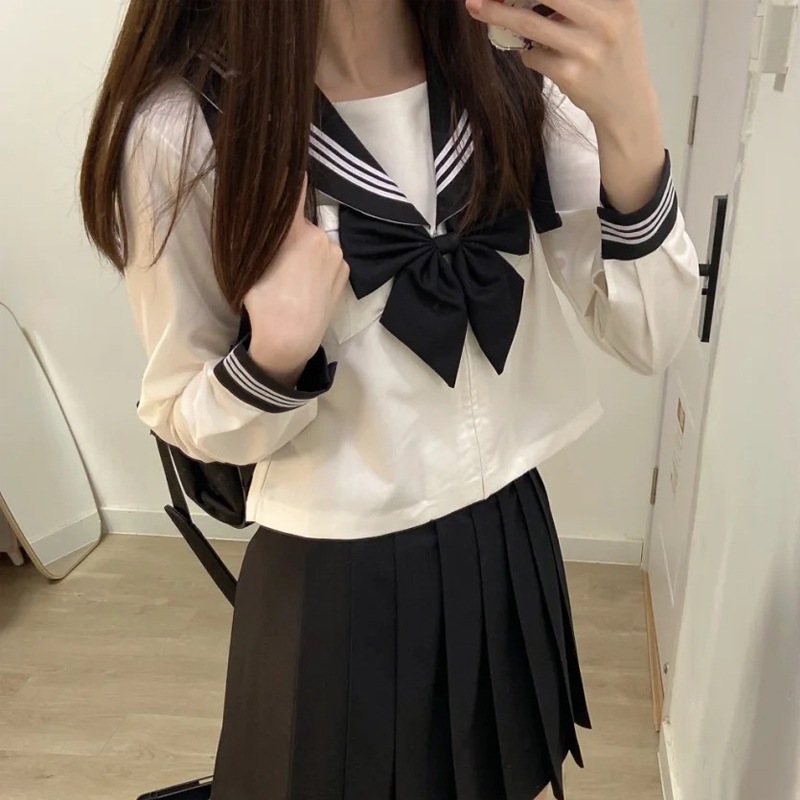 【1つ買うと10つ無料】Jkユニフォームブラックカラーホワイトスリーブックベーシックスーツミドルスーツミドルスーツの学校制服女性