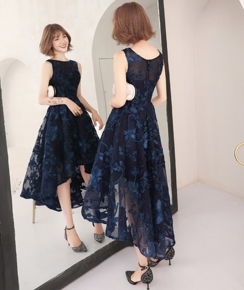 パーティードレス 5色 ノースリーブ フィッシュテール 刺繍 レース フレア おしゃれ エレガント 大人可愛い パーティー 結婚式 二次会 お呼ばれ ワンピース フォーマル 2018年新作