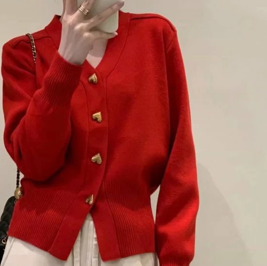 ニットセーター レディース トップス ニット セーター ニットカーディガン Ｖネック フロントボタン ハートモチーフ ハート型 可愛い キュート ショート丈 カジュアル お出かけ おしゃれ シンプル