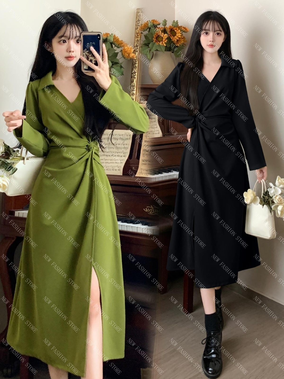 オーバーサイズのシャツワンピース女性の秋冬のフォークスカート-45